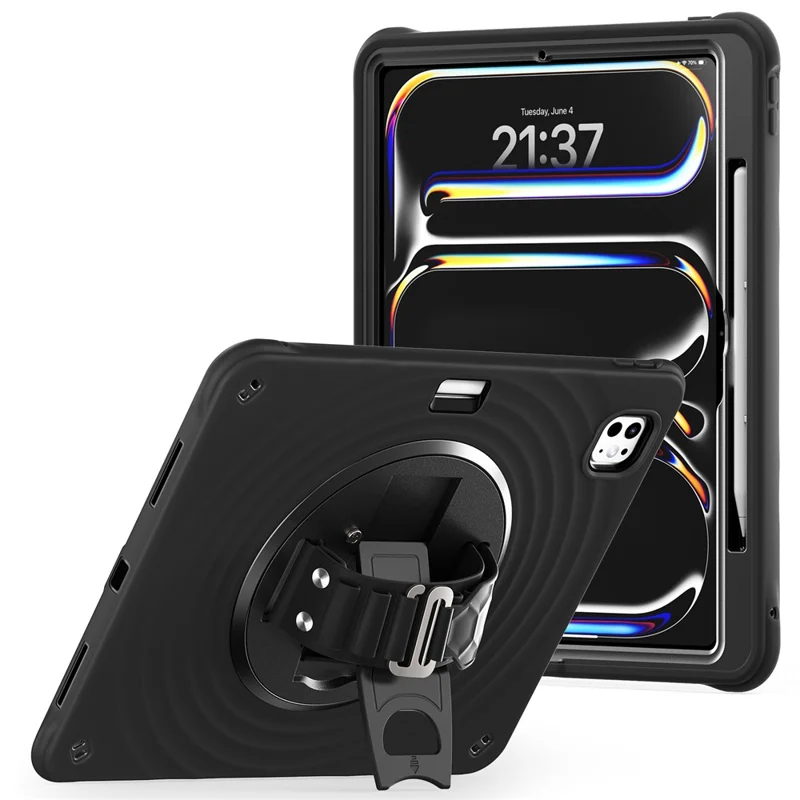 For iPad Pro 13 (2024) Case Kickstand TPU+PC+Silicone Tablet Cover - Black