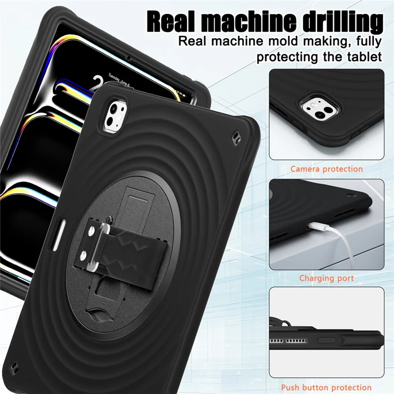 For iPad Pro 13 (2024) Case Kickstand TPU+PC+Silicone Tablet Cover - Black