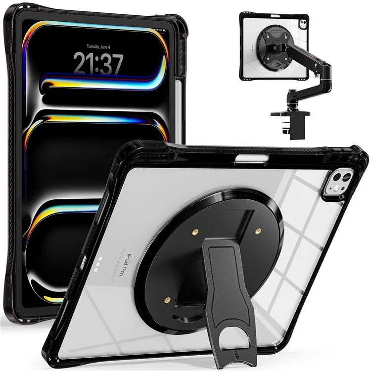 For iPad Pro 13 (2024) Clear Case PC+TPU+Acrylic Kickstand Tablet Back Cover