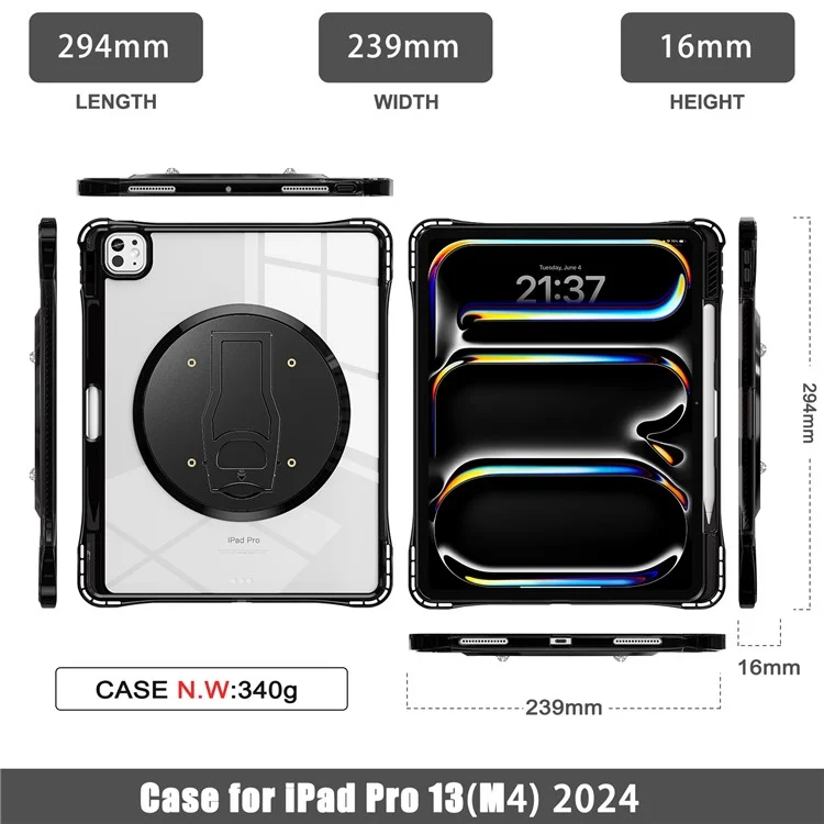 For iPad Pro 13 (2024) Clear Case PC+TPU+Acrylic Kickstand Tablet Back Cover