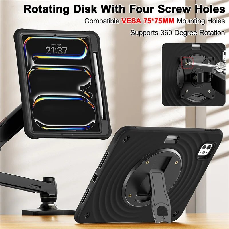 For iPad Pro 11 (2025) / 11 (2024) Case Kickstand PC+Silicone+TPU Tablet Cover