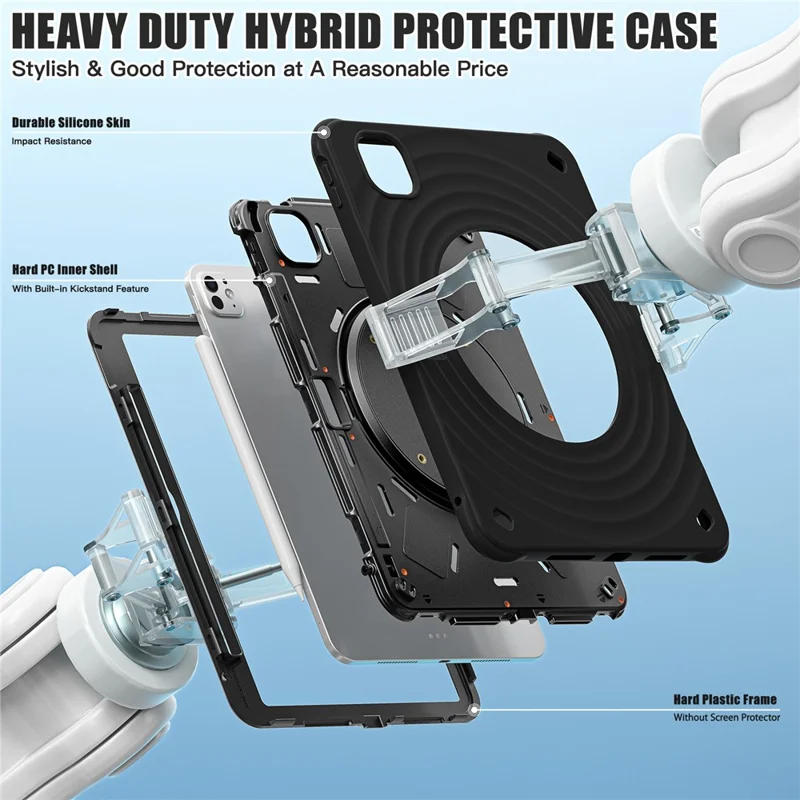 For iPad Pro 11 (2025) / 11 (2024) Case Kickstand PC+Silicone+TPU Tablet Cover