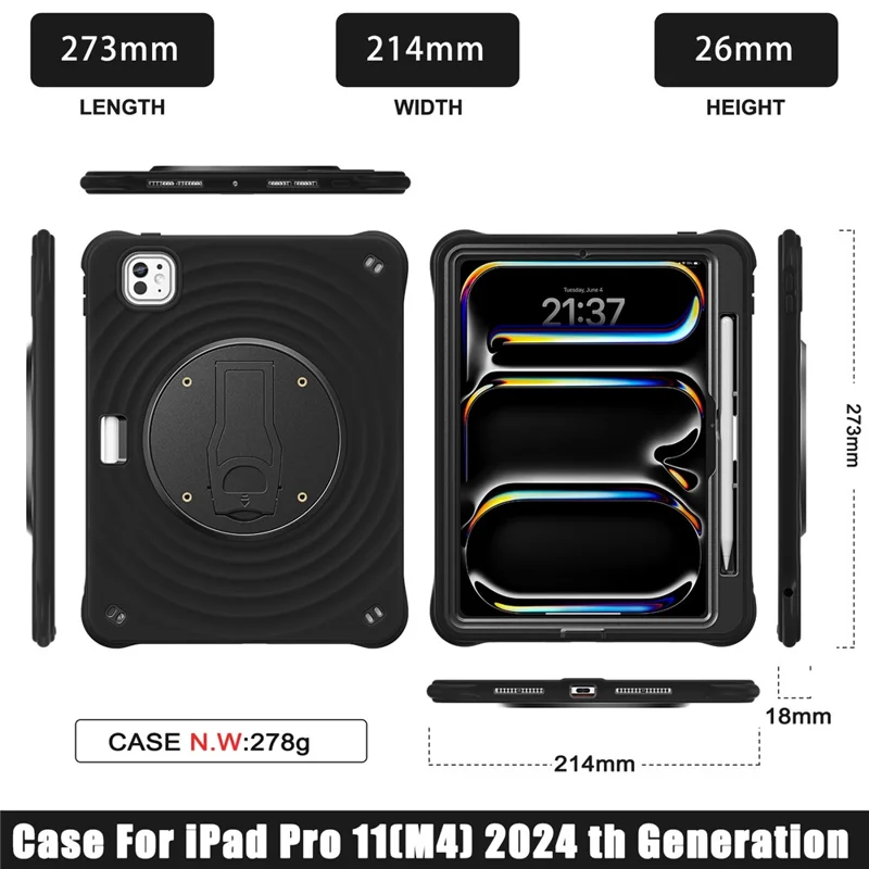 For iPad Pro 11 (2025) / 11 (2024) Case Kickstand PC+Silicone+TPU Tablet Cover