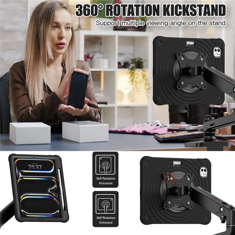 For iPad Pro 11 (2025) / 11 (2024) Case Kickstand PC+Silicone+TPU Tablet Cover