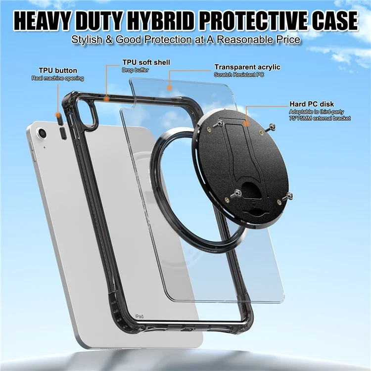 For iPad (2025) / 10.9 (2022) Clear Case PC+TPU+Acrylic Kickstand Tablet Back Cover
