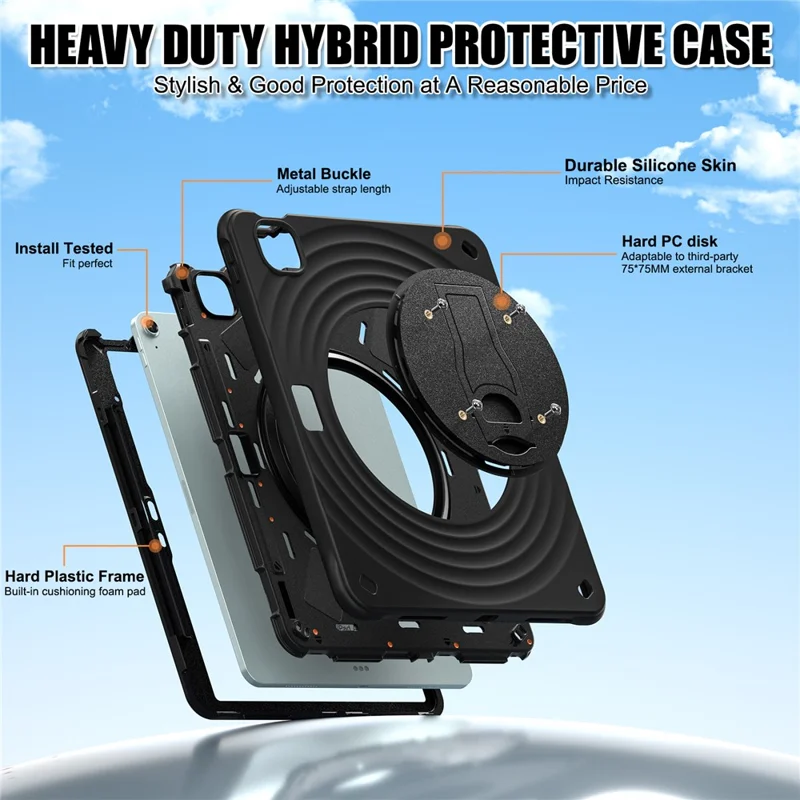 Kickstand Case for iPad Air 11 (2025) / (2024) / Air (2022) / (2020) / Pro 11 (2022) / (2021) / (2020) / (2018) PC+Silicone+TPU Tablet Cover