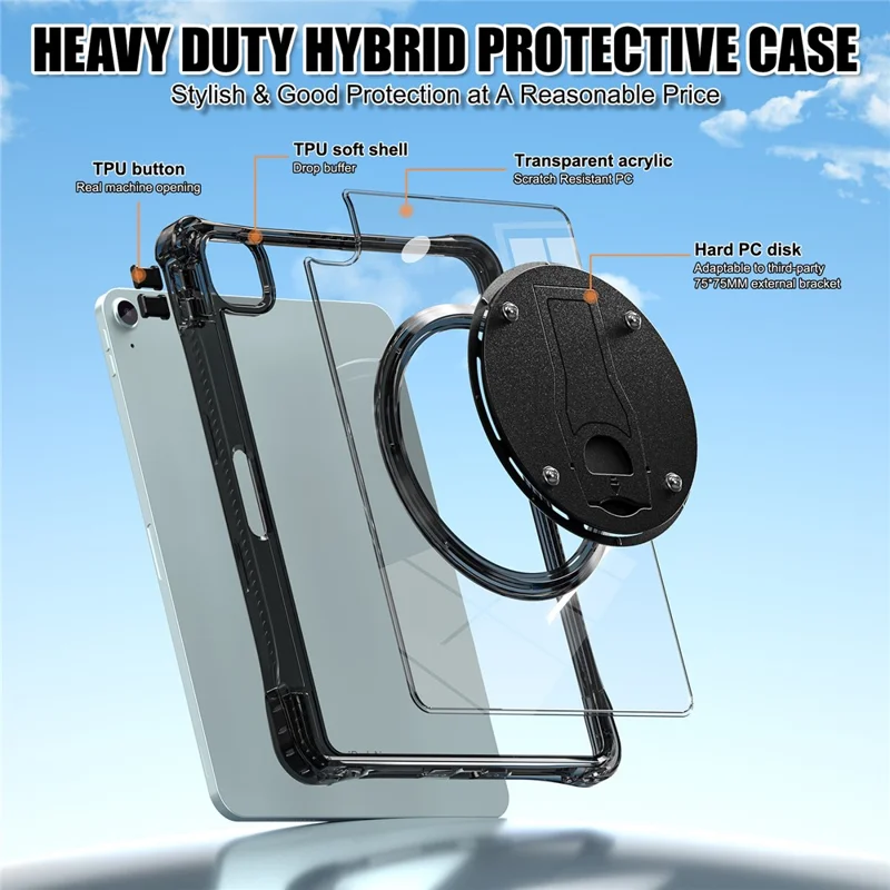 Kickstand Case for iPad Air 11 (2025) / (2024) / Air (2022) / (2020) / Pro 11 (2022) / (2021) / (2020) / (2018) PC+TPU+Acrylic Cover