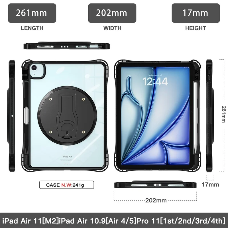 Kickstand Case for iPad Air 11 (2025) / (2024) / Air (2022) / (2020) / Pro 11 (2022) / (2021) / (2020) / (2018) PC+TPU+Acrylic Cover