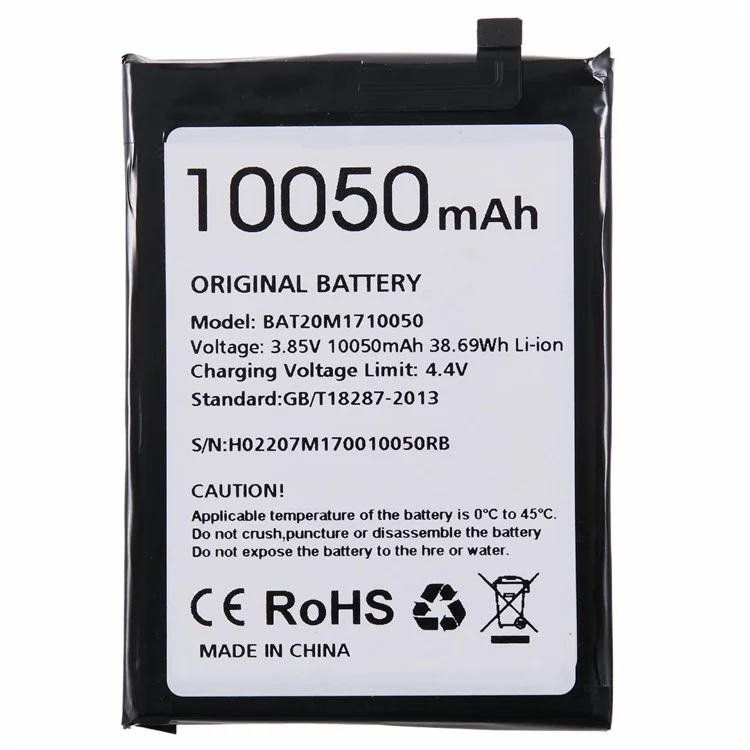 Bateria de lítio-polímero de 3,85V e 10050mAh para o Doogee S59 Pro (sem logotipo) (Código: BAT20M1710050)