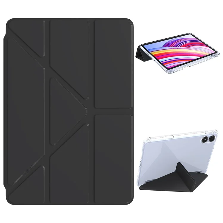 PU Leather Case For Xiaomi Redmi Pad Pro 5G  /  Pad Pro  /  Poco Pad 4G Origami Stand Clear Tablet Cover - Black
