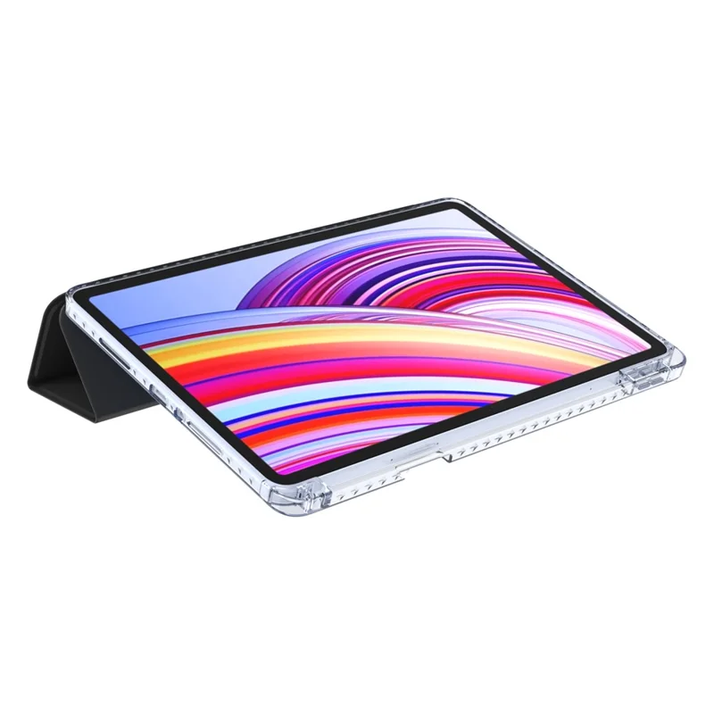 PU Leather Case For Xiaomi Redmi Pad Pro 5G  /  Pad Pro  /  Poco Pad 4G Origami Stand Clear Tablet Cover - Black