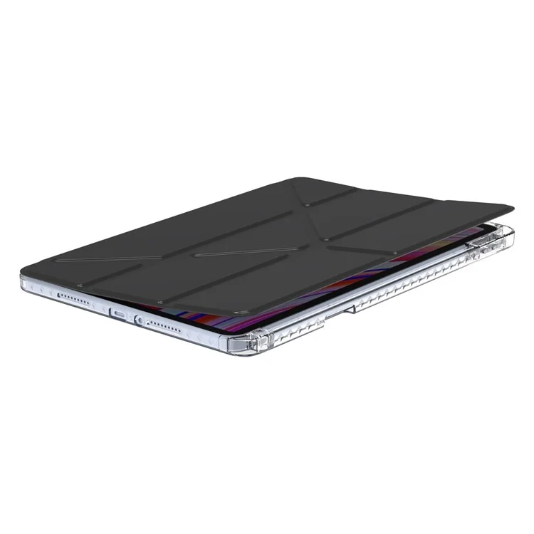 PU Leather Case For Xiaomi Redmi Pad Pro 5G  /  Pad Pro  /  Poco Pad 4G Origami Stand Clear Tablet Cover - Black
