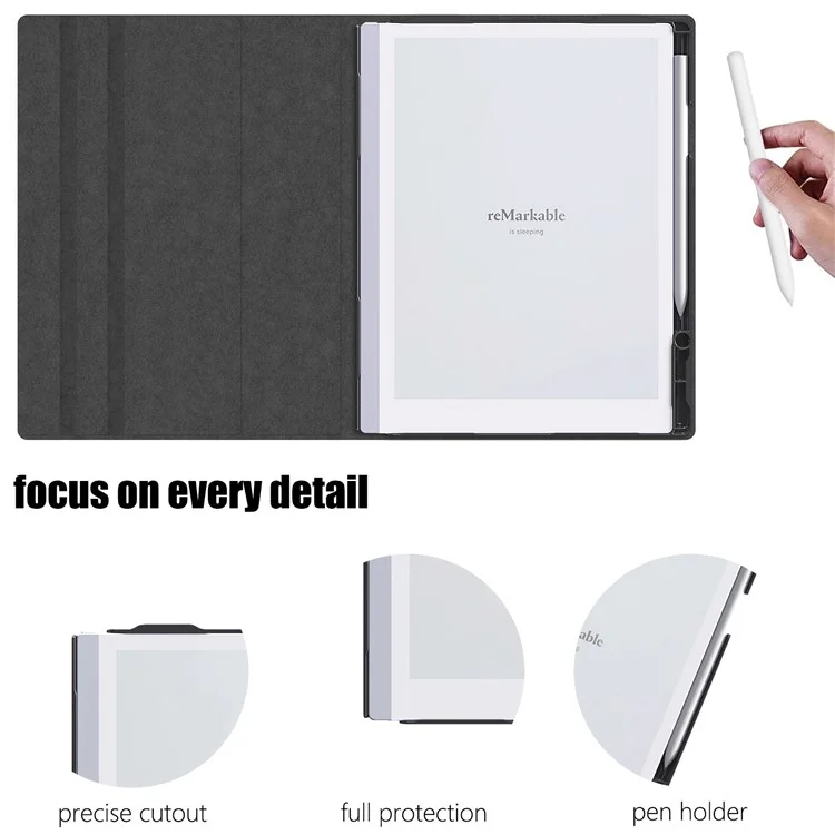 Étui pour Remarkable 2 avec support rotatif en PC+PU, couverture de lecteur électronique avec porte-stylet - Noir