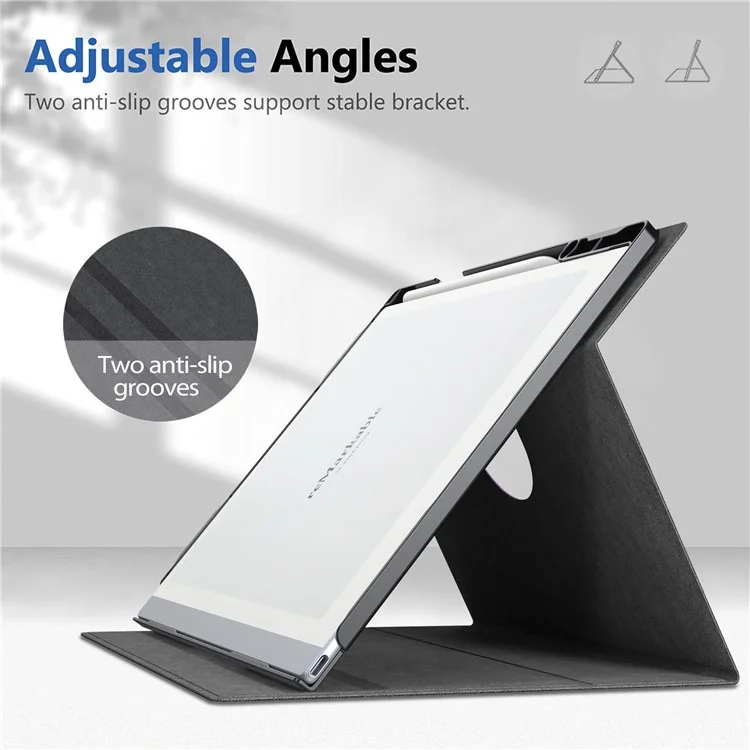 Étui pour Remarkable 2 avec support rotatif en PC+PU, couverture de lecteur électronique avec porte-stylet - Noir