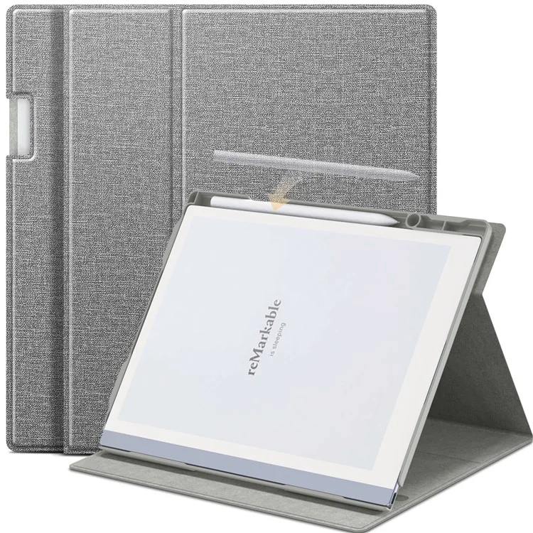 Étui pour ReMarkable 2 avec support rotatif en PC+PU, couverture de liseuse électronique avec porte-stylet - Gris