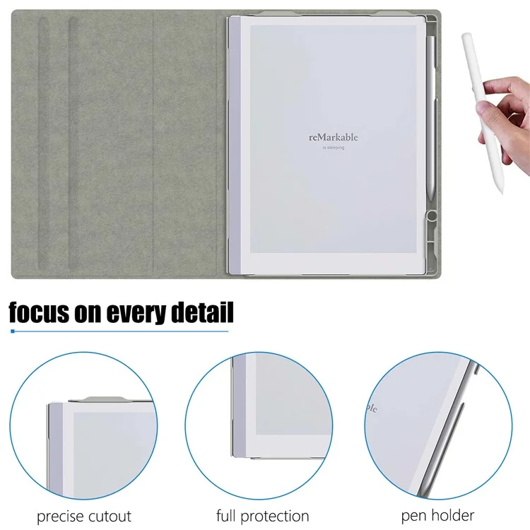 Étui pour ReMarkable 2 avec support rotatif en PC+PU, couverture de liseuse électronique avec porte-stylet - Gris