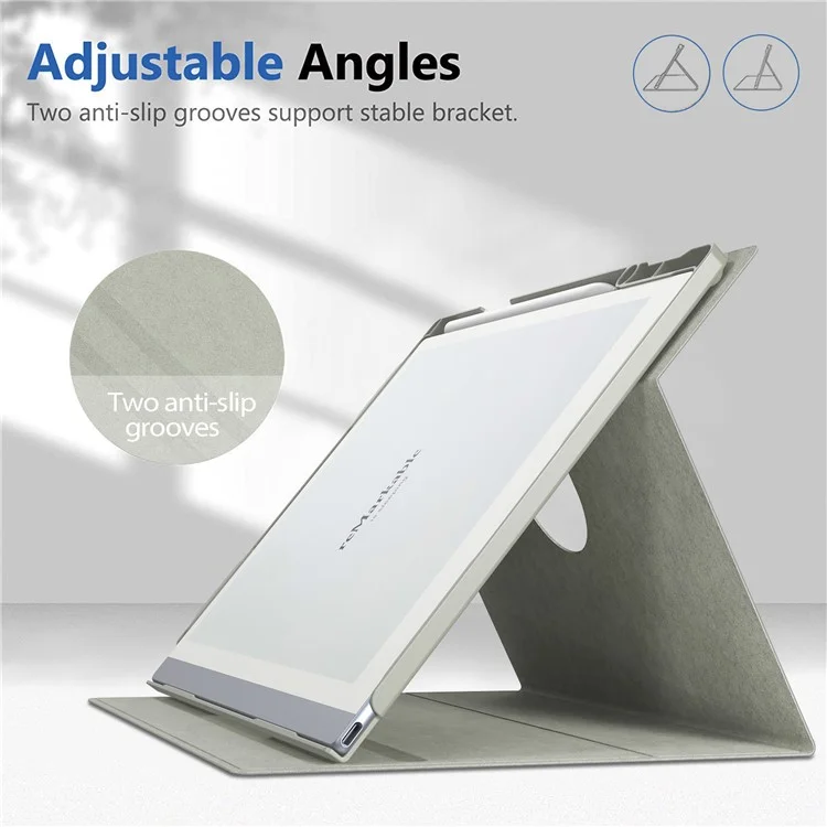 Étui pour ReMarkable 2 avec support rotatif en PC+PU, couverture de liseuse électronique avec porte-stylet - Gris