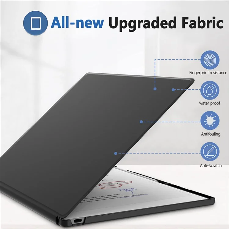 Étui de tablette de style livre Remarkable Paper Pro en PC+PU avec support pour stylo et réveil/veille automatique - Noir