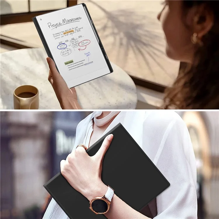 Étui de tablette de style livre Remarkable Paper Pro en PC+PU avec support pour stylo et réveil/veille automatique - Noir