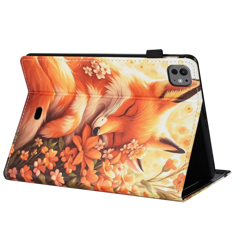 For iPad Pro 11 (2025) / 11 (2024) Case Pattern Leather Tablet Cover with Auto Sleep / Wake, Card Holder - Flower Fox