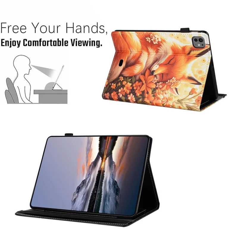 For iPad Pro 11 (2025) / 11 (2024) Case Pattern Leather Tablet Cover with Auto Sleep / Wake, Card Holder - Flower Fox