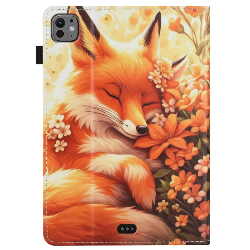 For iPad Pro 11 (2025) / 11 (2024) Case Pattern Leather Tablet Cover with Auto Sleep / Wake, Card Holder - Flower Fox