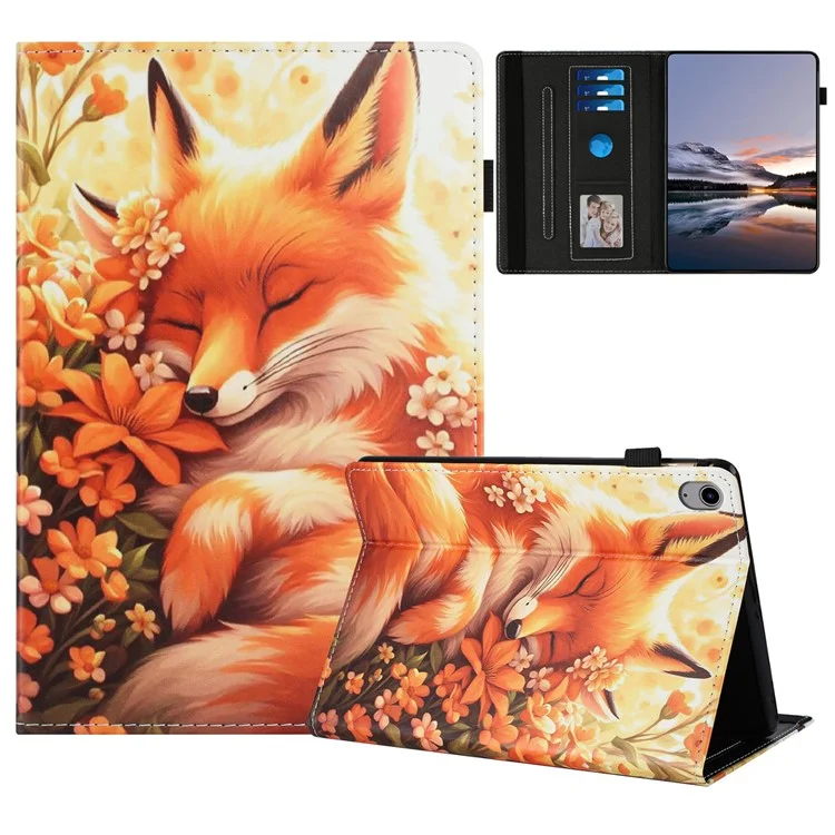 For iPad mini (2024) / (2021) Case Pattern Leather Tablet Cover with Auto Sleep / Wake, Card Holder - Flower Fox