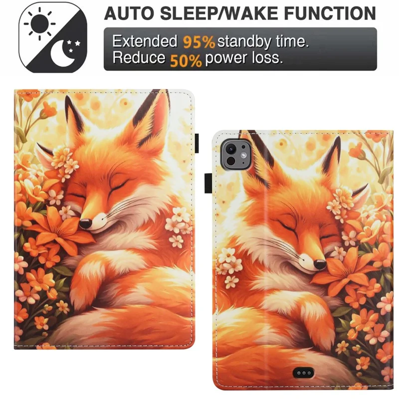 For iPad Pro 11 (2020) Case Pattern Leather Tablet Cover with Auto Sleep / Wake, Card Holder - Flower Fox