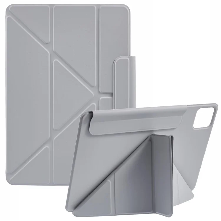 For Xiaomi Pad 7 Pro  /  Pad 7 Case PC + PU Leather Origami Stand Magnetic Tablet Cover - Grey