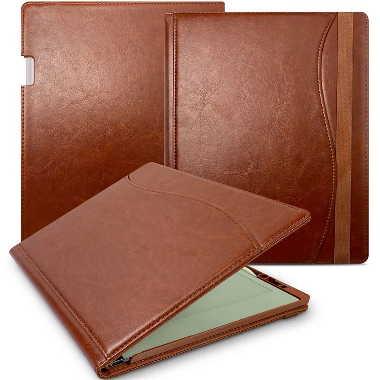 For Remarkable Paper Pro Case Card Slots Stand PC+PU Leather E-Reader Cover with Pen Holder - Brown
