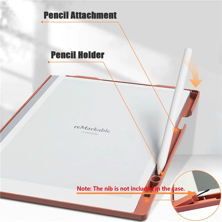 For Remarkable Paper Pro Case Card Slots Stand PC+PU Leather E-Reader Cover with Pen Holder - Brown
