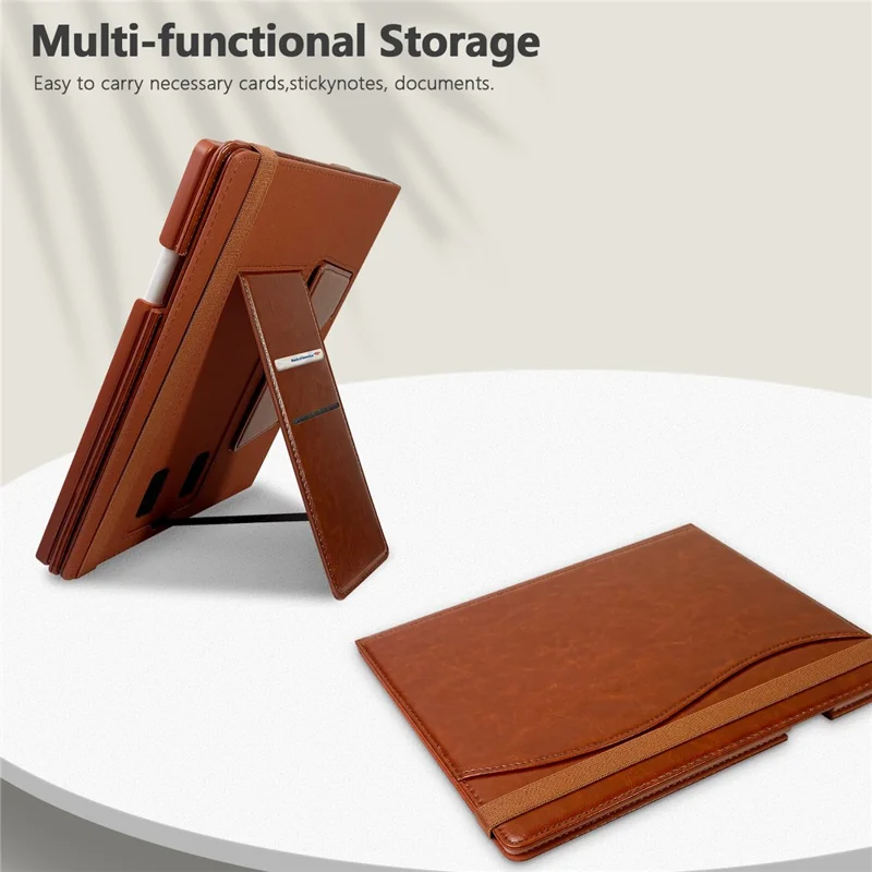 For ReMarkable Paper Pro Case Card Slots Stand PC+PU Leather E-Reader Cover with Pen Holder - Black