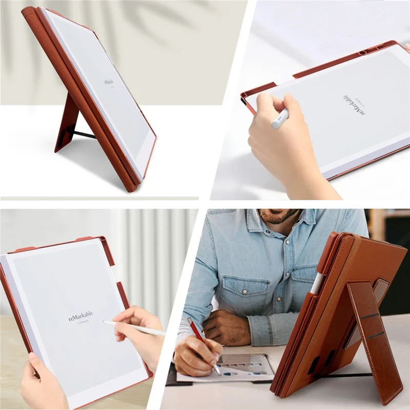 For ReMarkable Paper Pro Case Card Slots Stand PC+PU Leather E-Reader Cover with Pen Holder - Black