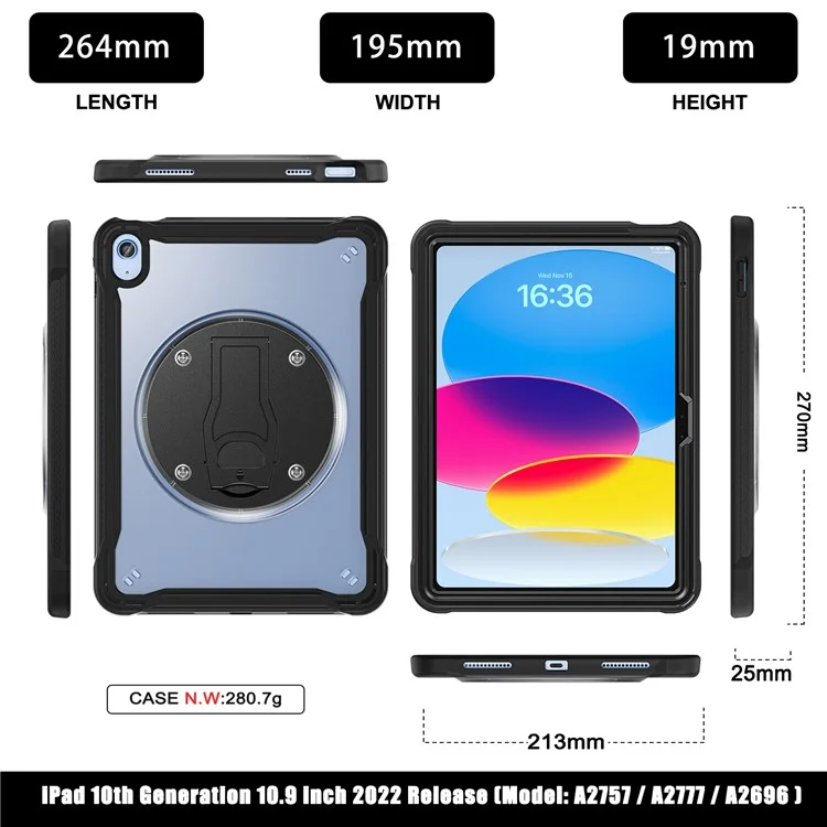 Étui pour iPad 10.9 (2022) avec support PC+Silicone+TPU - Transparent