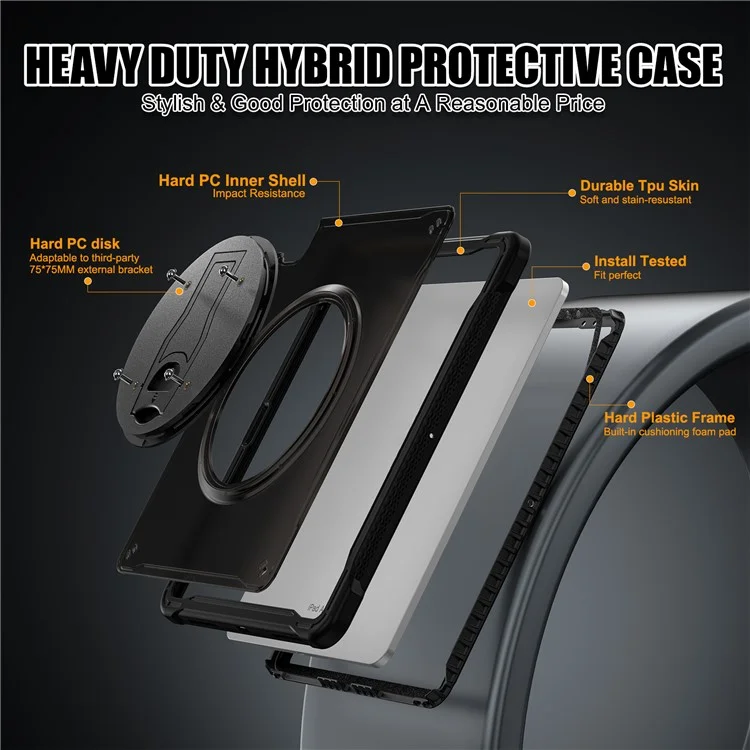 Custodia con supporto per iPad Air 13 (2024) / iPad Pro 12.9 (2022) / (2021) / (2020) / (2018) PC+Silicone+TPU - Nero trasparente