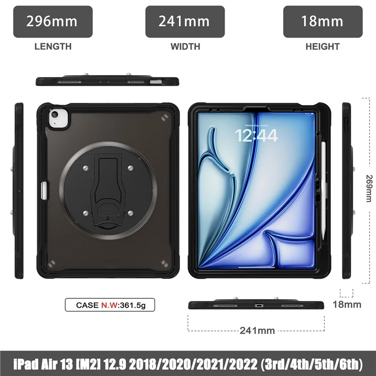 Custodia con supporto per iPad Air 13 (2024) / iPad Pro 12.9 (2022) / (2021) / (2020) / (2018) PC+Silicone+TPU - Nero trasparente