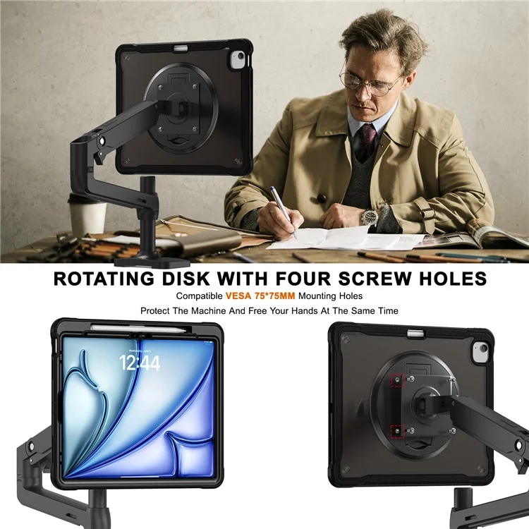 Custodia con supporto per iPad Air 13 (2024) / iPad Pro 12.9 (2022) / (2021) / (2020) / (2018) PC+Silicone+TPU - Nero trasparente