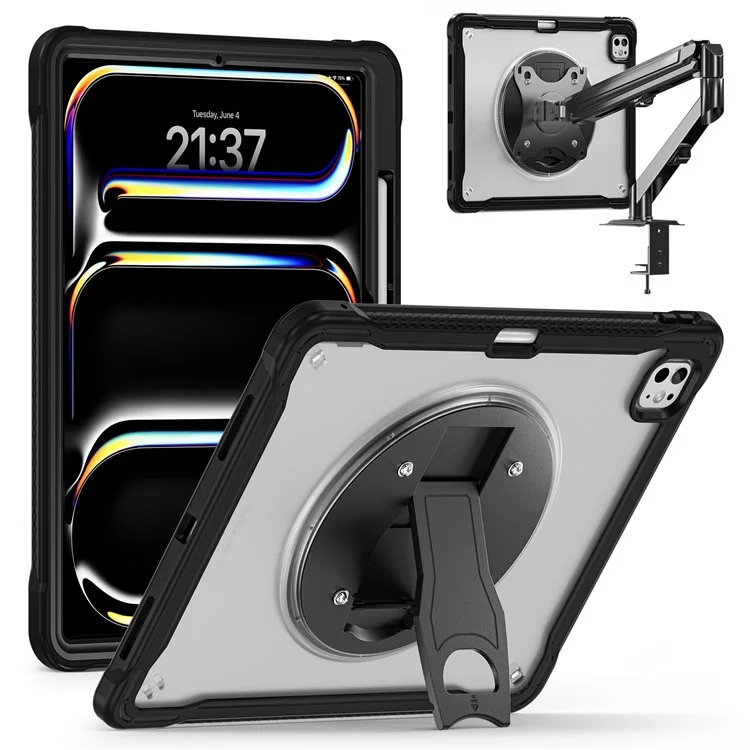 Étui pour iPad Pro 11 (2024) avec support Kickstand en PC + silicone + TPU - Transparent