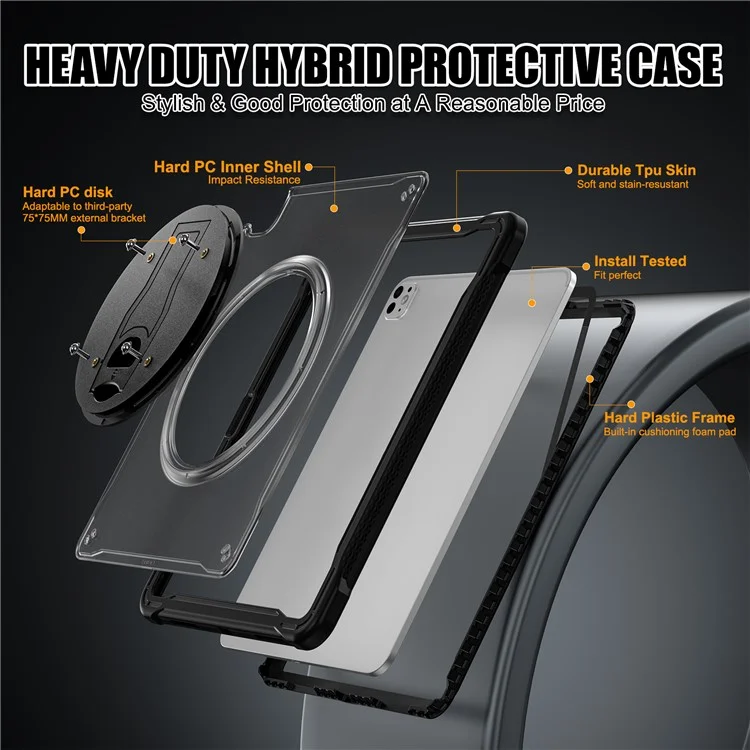 Étui pour iPad Pro 11 (2024) avec support Kickstand en PC + silicone + TPU - Transparent