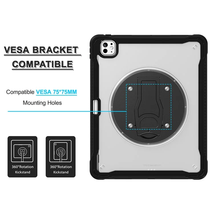 Étui pour iPad Pro 11 (2024) avec support Kickstand en PC + silicone + TPU - Transparent