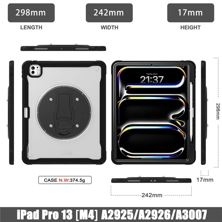 Étui pour iPad Pro 11 (2024) avec support Kickstand en PC + silicone + TPU - Transparent