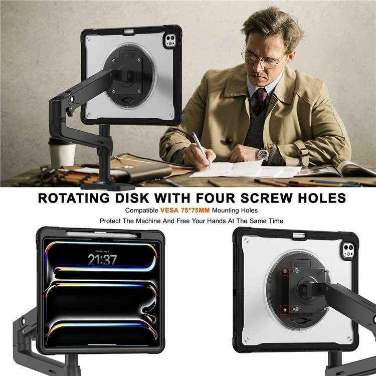 Étui pour iPad Pro 11 (2024) avec support Kickstand en PC + silicone + TPU - Transparent