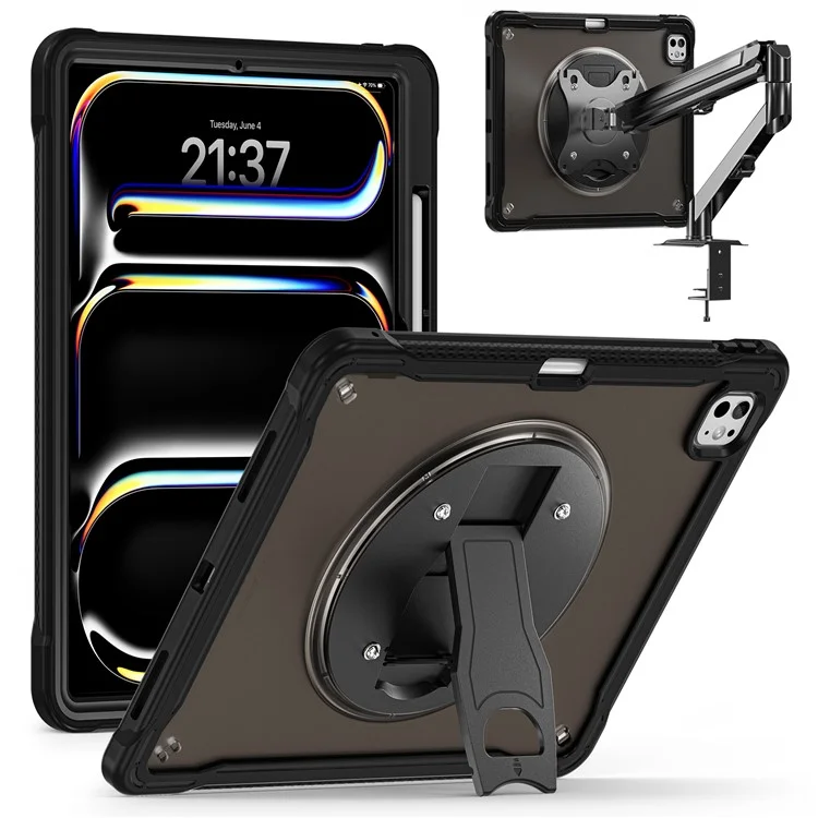 Étui pour iPad Pro 13 (2024) avec support PC+silicone+TPU - Noir transparent