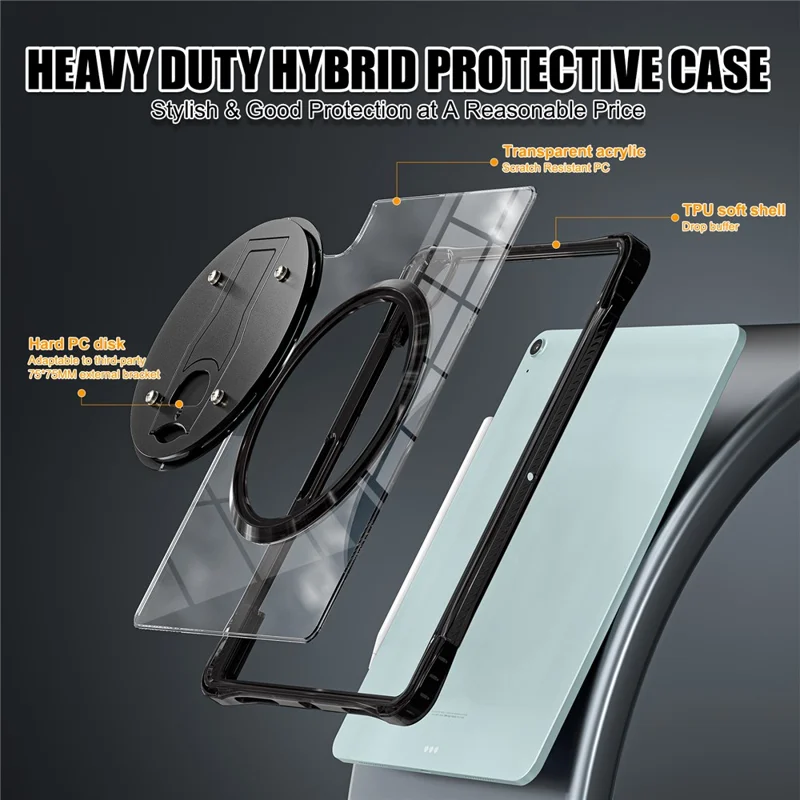 Clear Case for iPad Air 13 (2025) / (2024) / Pro 12.9 (2022) / (2021) / (2020) / (2018) PC+TPU+Acrylic Kickstand Cover