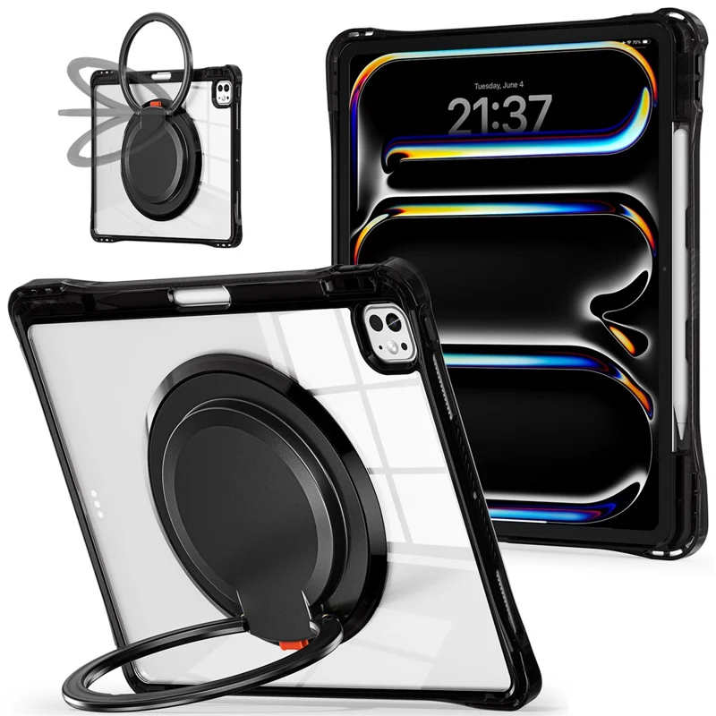 For iPad Pro 13 (2025) / 13 (2024) Case Rotary Kickstand PC+TPU+Acrylic Tablet Cover - Black