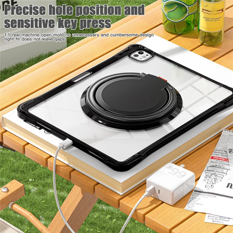 For iPad Pro 13 (2025) / 13 (2024) Case Rotary Kickstand PC+TPU+Acrylic Tablet Cover - Black
