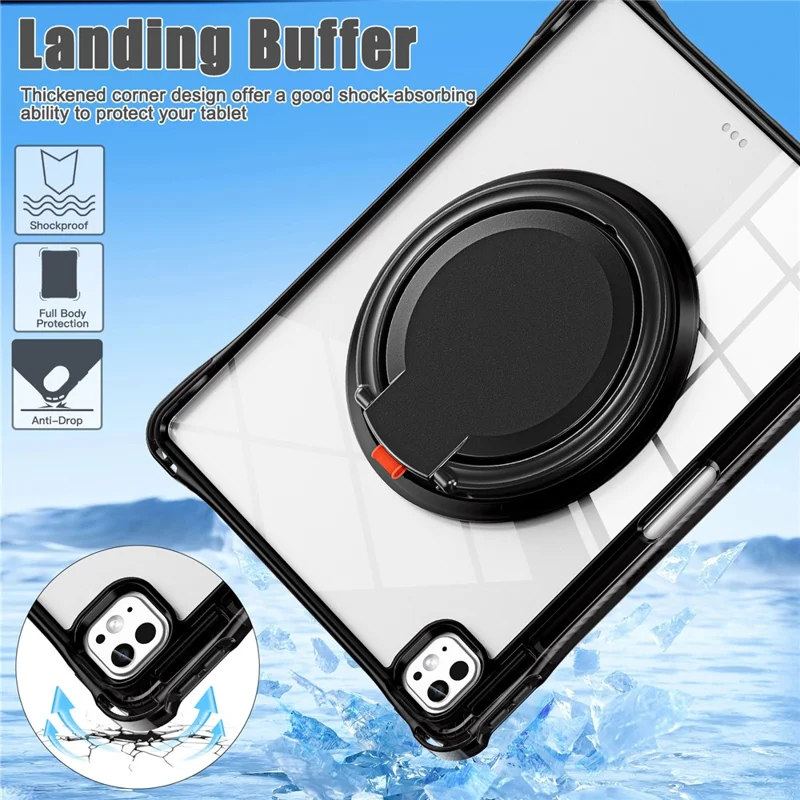 For iPad Pro 13 (2025) / 13 (2024) Case Rotary Kickstand PC+TPU+Acrylic Tablet Cover - Black