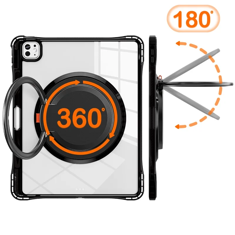 For iPad Pro 13 (2025) / 13 (2024) Case Rotary Kickstand PC+TPU+Acrylic Tablet Cover - Black