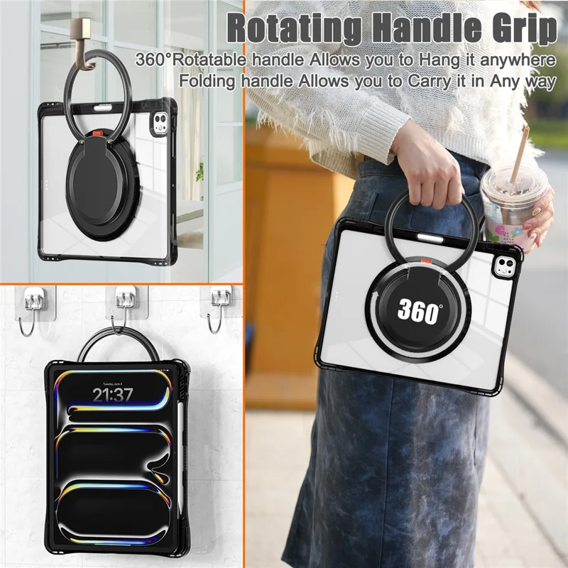 For iPad Pro 13 (2025) / 13 (2024) Case Rotary Kickstand PC+TPU+Acrylic Tablet Cover - Black