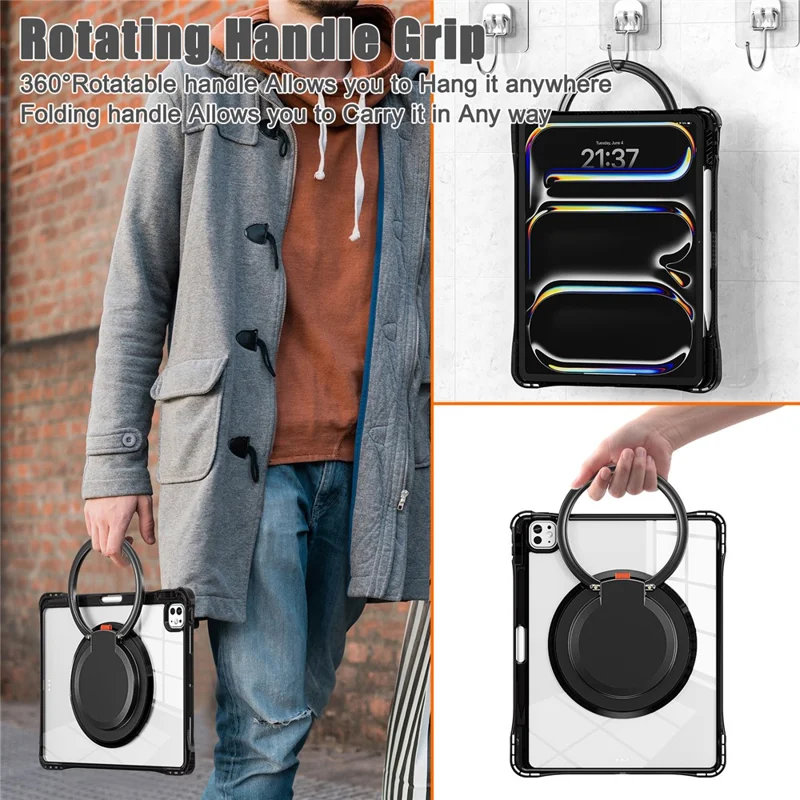 For iPad Pro 13 (2025) / 13 (2024) Case Rotary Kickstand PC+TPU+Acrylic Tablet Cover - Black